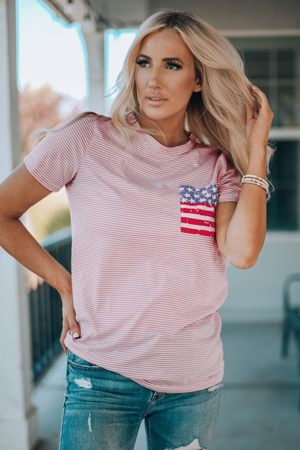 Striped US Flag Crewneck Tee