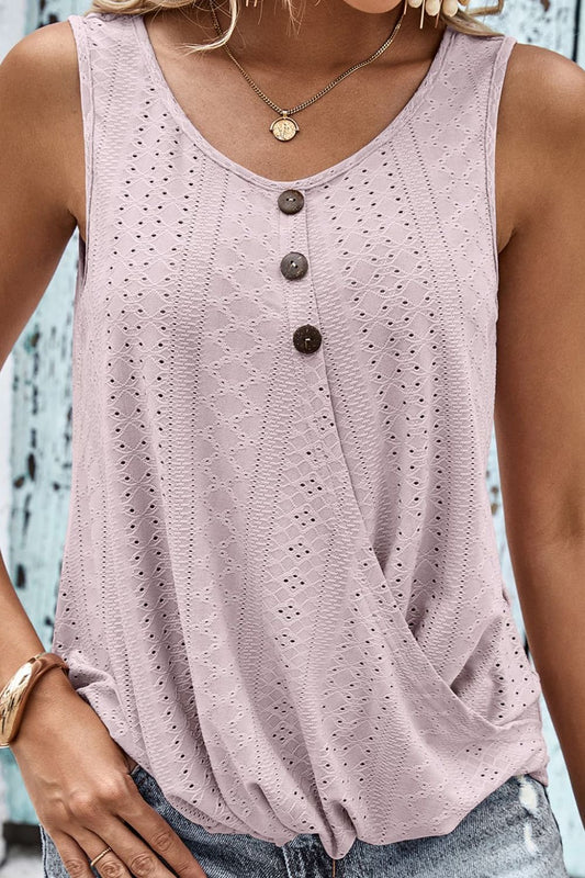 Decorative Button Hem Detail Eyelet Tank