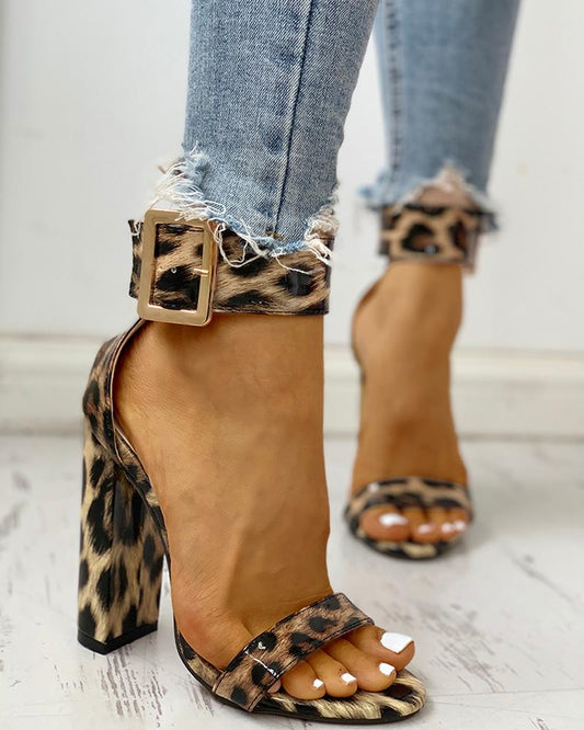 Ankle Buckled Chunky Heeled Sandals
