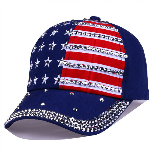 Bling Rhinestone Stripe Stars American Flag Baseball Cap