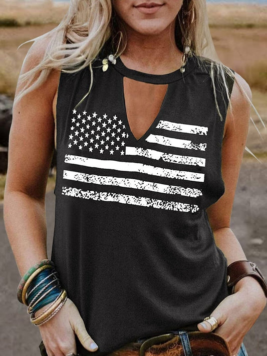 American Flag Tank Top Hollow Out Keyhole Neck