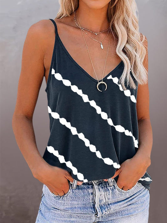 V Neck Striped Spaghetti Strap Camisole Casual Tank Top