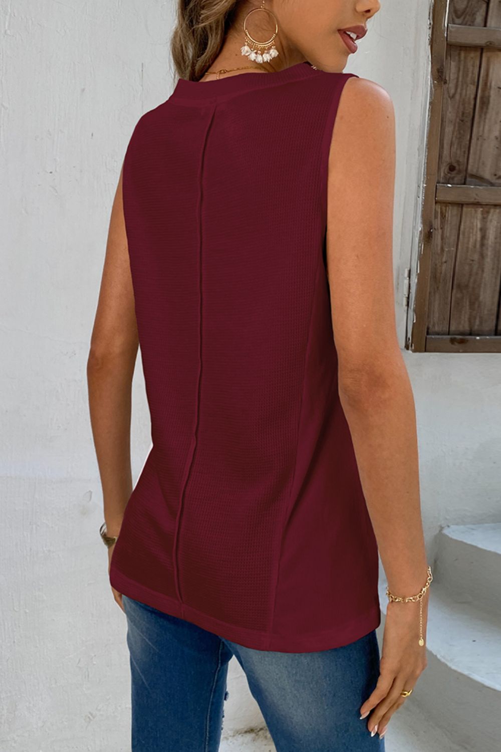 Buttoned V-Neck Tank