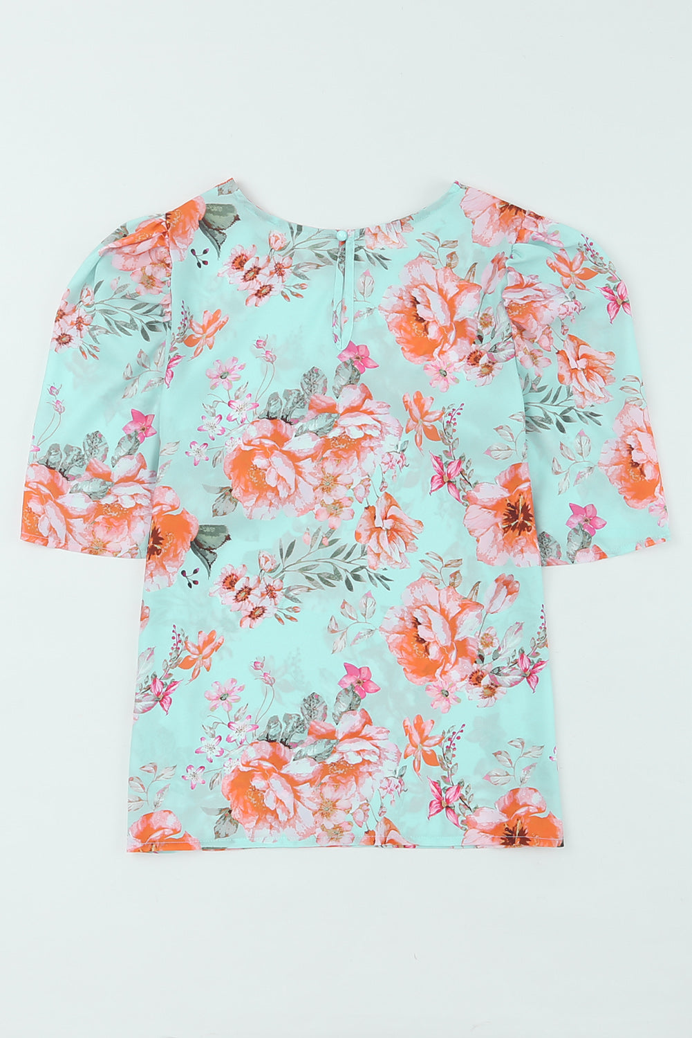 Summer Lover Floral Puff Sleeve Round Neck Blouse