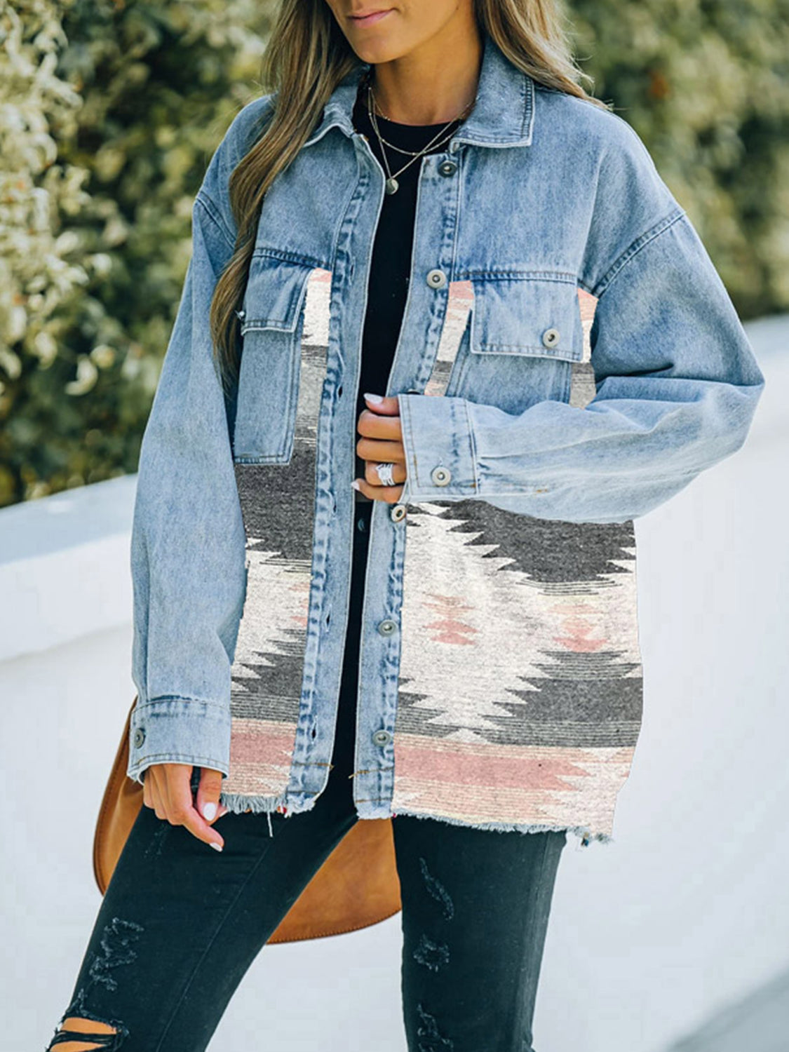 Collared Neck Dropped Shoulder Denim Jacket