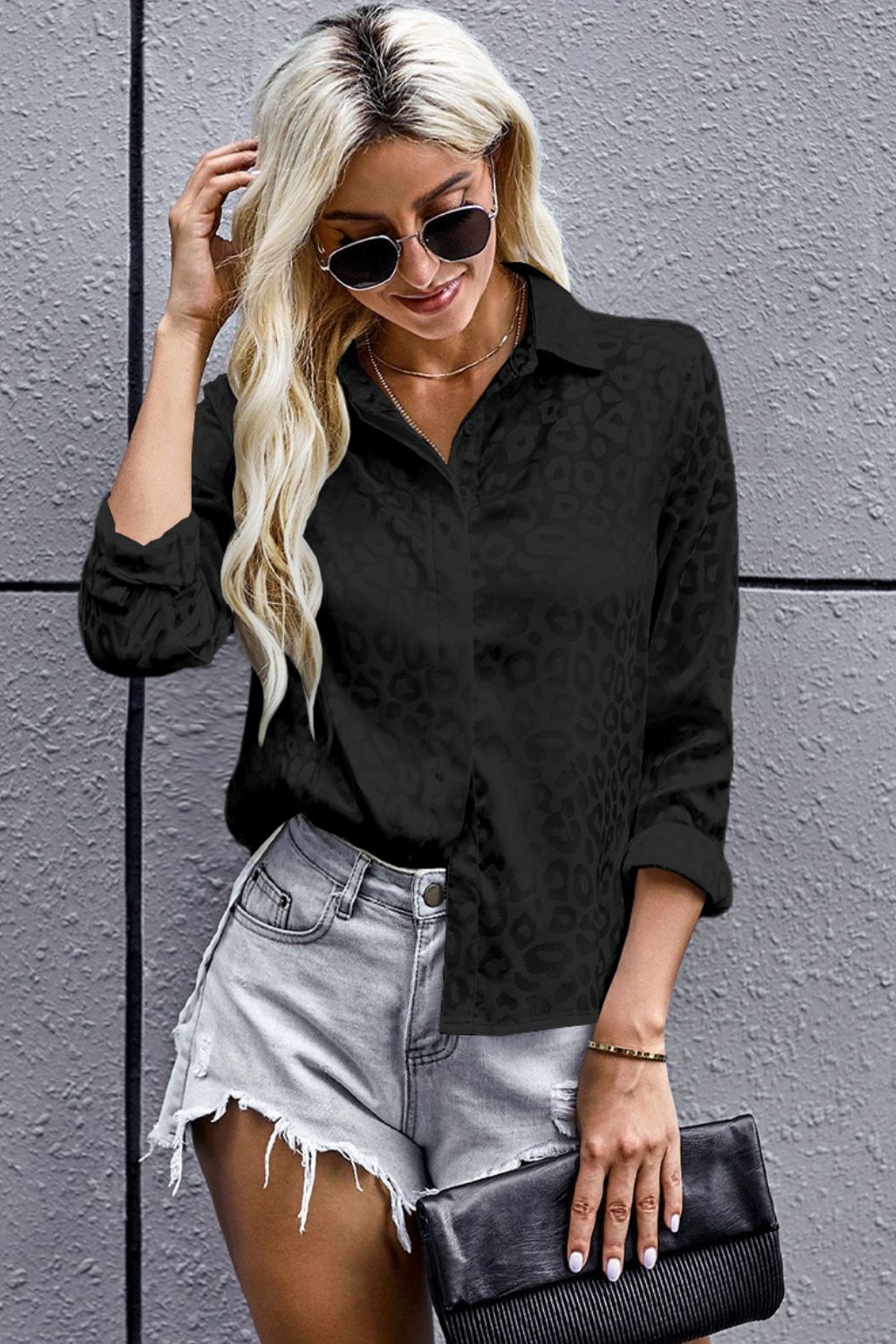 Leopard Side Slit High-Low Shirt