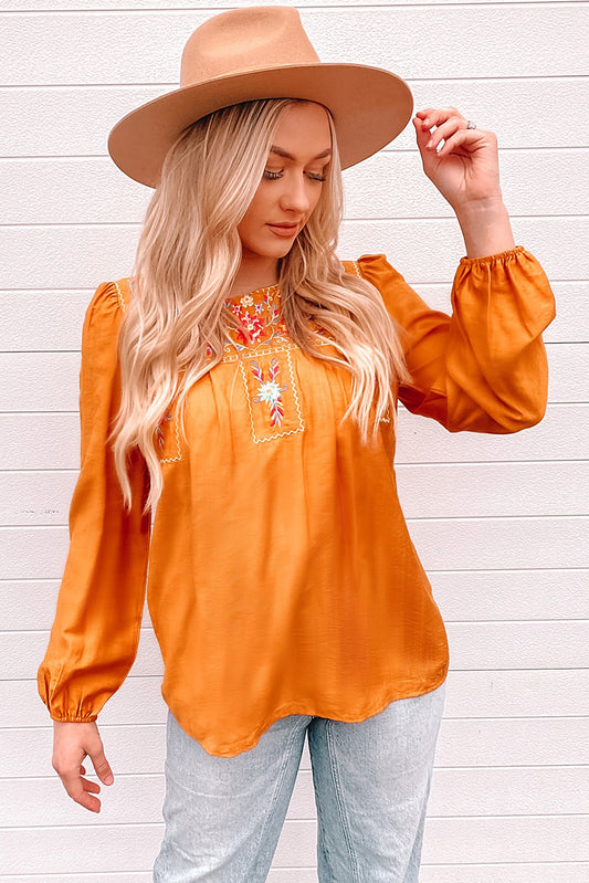 Embroidered Puff Sleeve Blouse