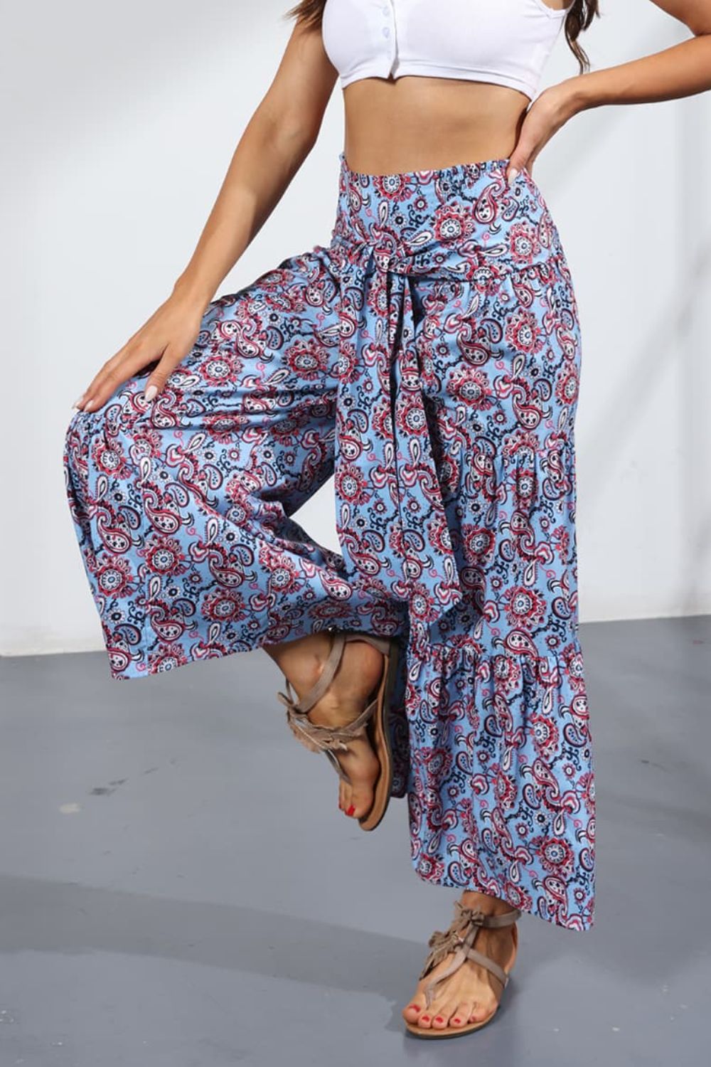 Printed Tie-Front Culottes