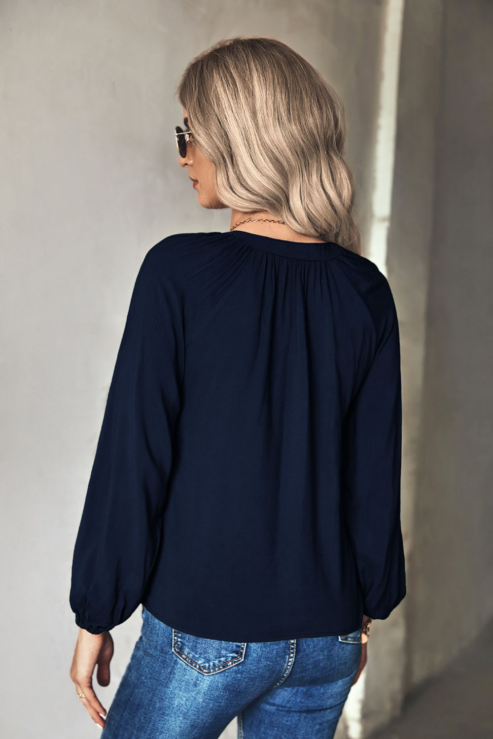 Gathered Detail Tie-Neck Blouse