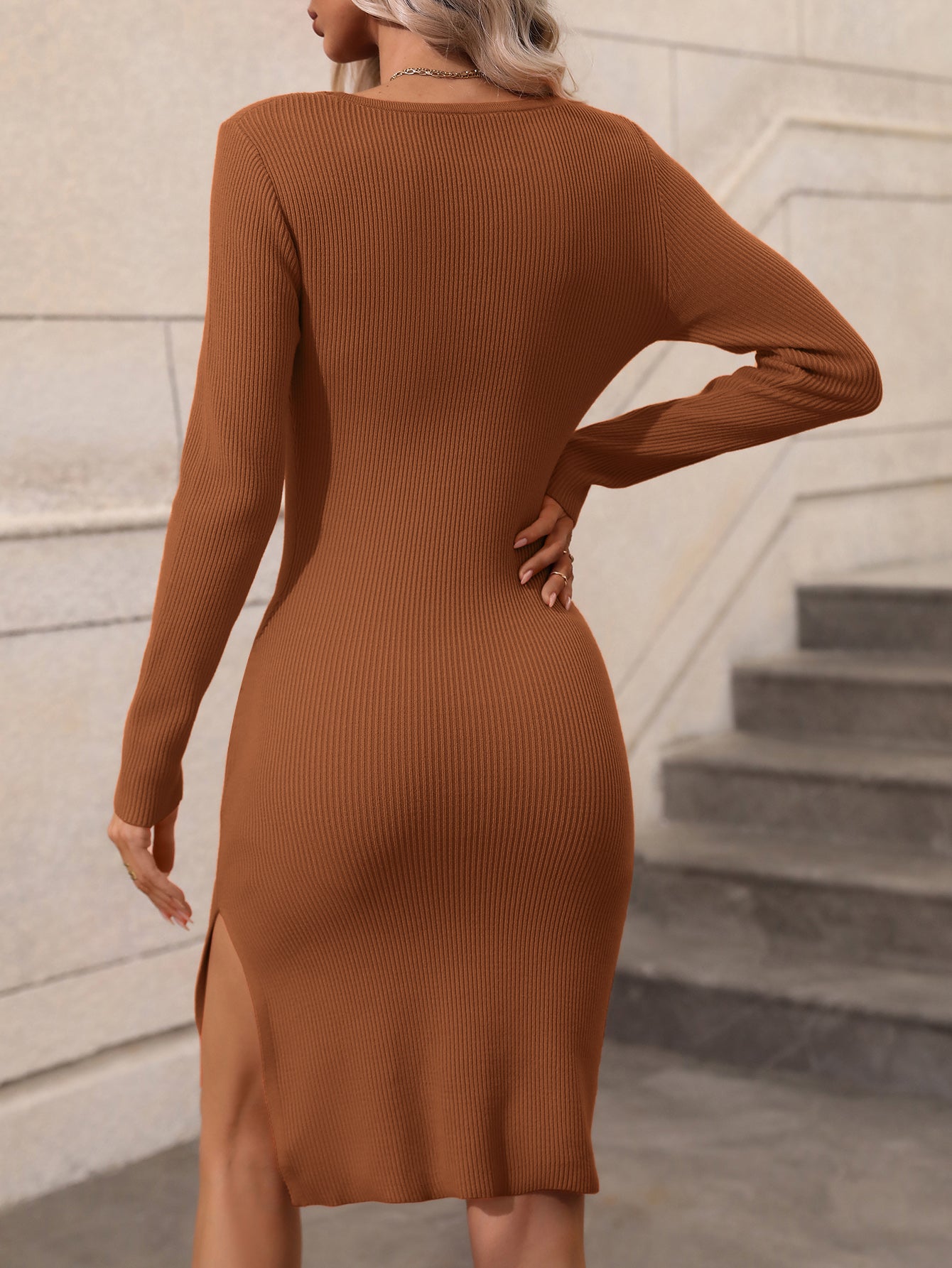 Contrast Slit Sweater Dress