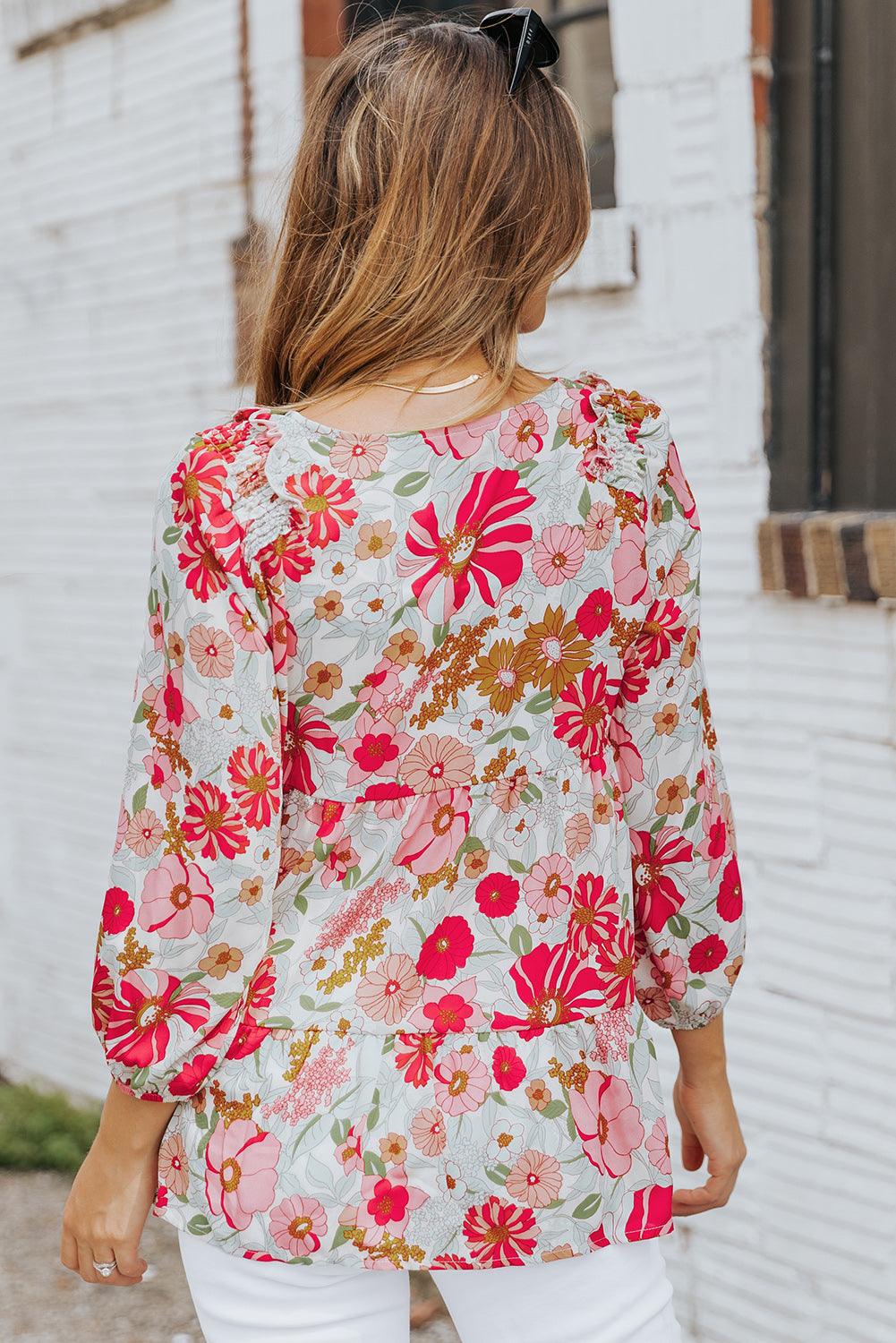 Floral V-Neck Tiered Babydoll Blouse