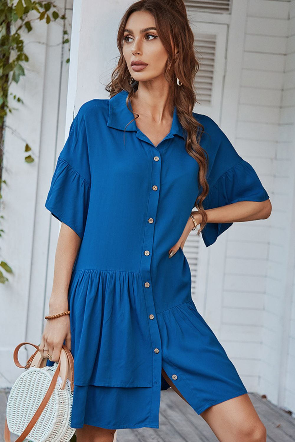 Button Down Collared Mini Dress